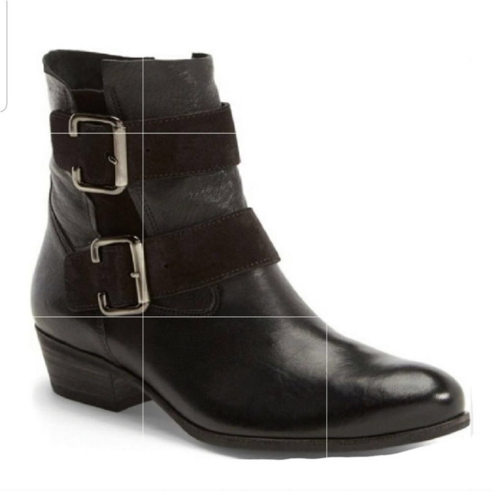 Paul Green Denver Leather Suede Biker Moto Buckle Ankle Boots 7.5